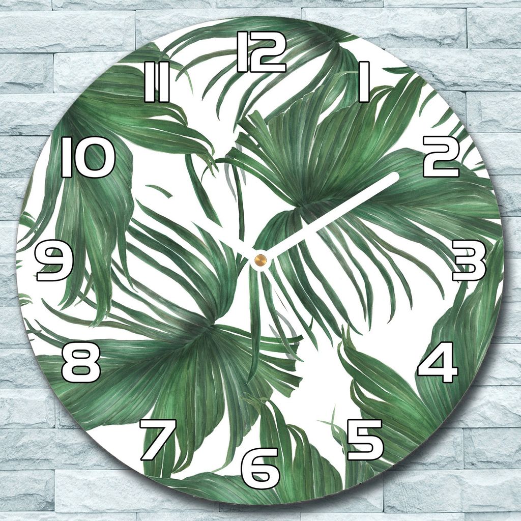 Wanduhr aus Glas Rund fi 30 Gemälde Palmblätter Quarz Deko Wohnzimmer Büro