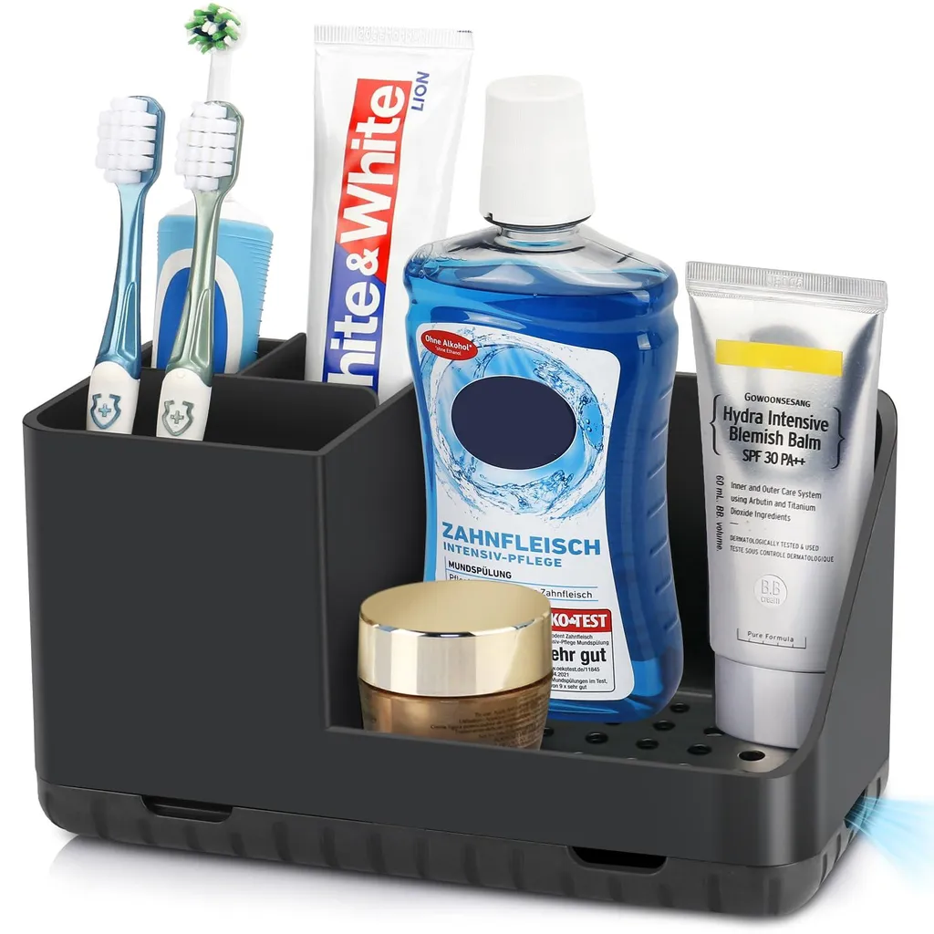 Support brosses à dents amovible et organiseur de salle de bain noir