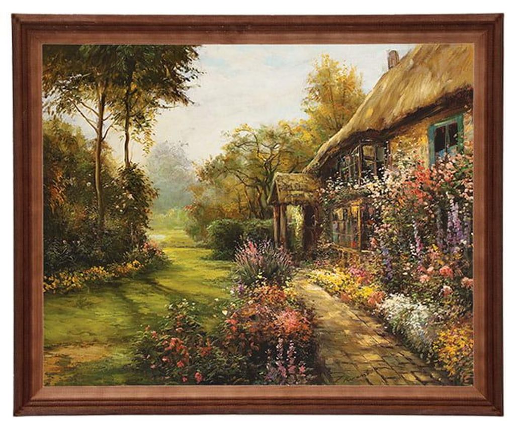 Reproduktion eines Gemäldes in einem Holzrahmen, 40x50 cm - Haus im Garten, Zygmunt Konarski