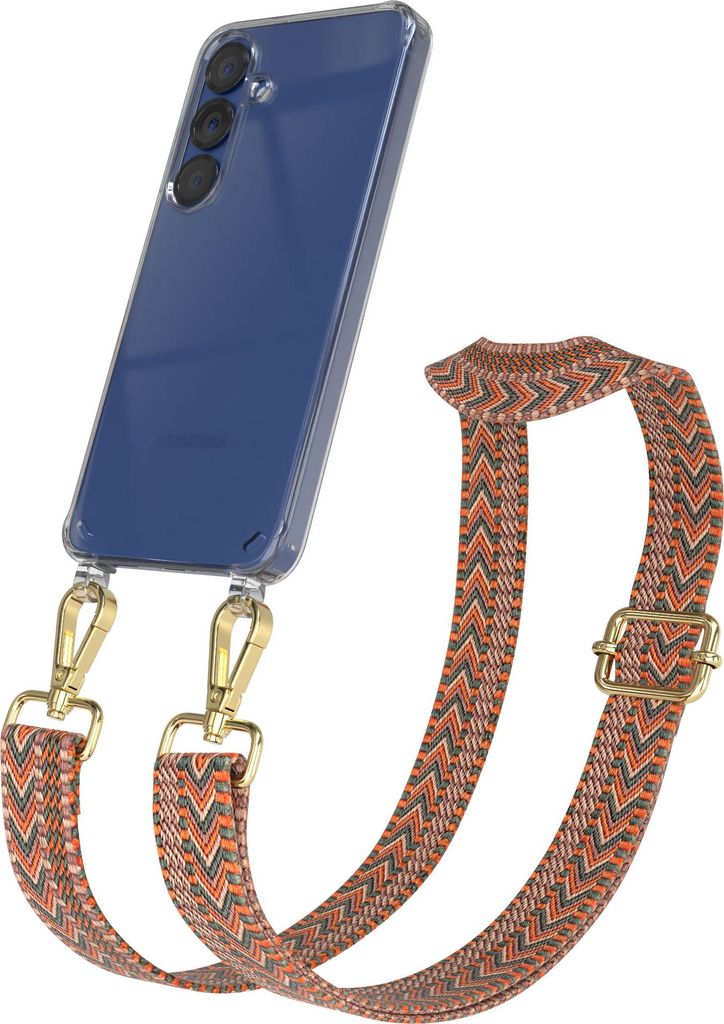 Samsung Galaxy S25 / S24 Chain Eyelets Slim Neck Strap Set Zig Zag Orange - Green 9 Metall Gold