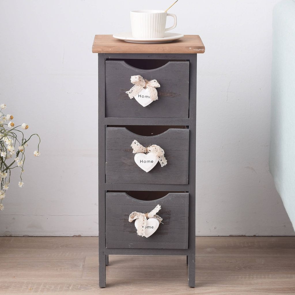 Rebecca Mobili Schmaler Nachttisch mit 3 Schubladen aus grauem und braunem Holz