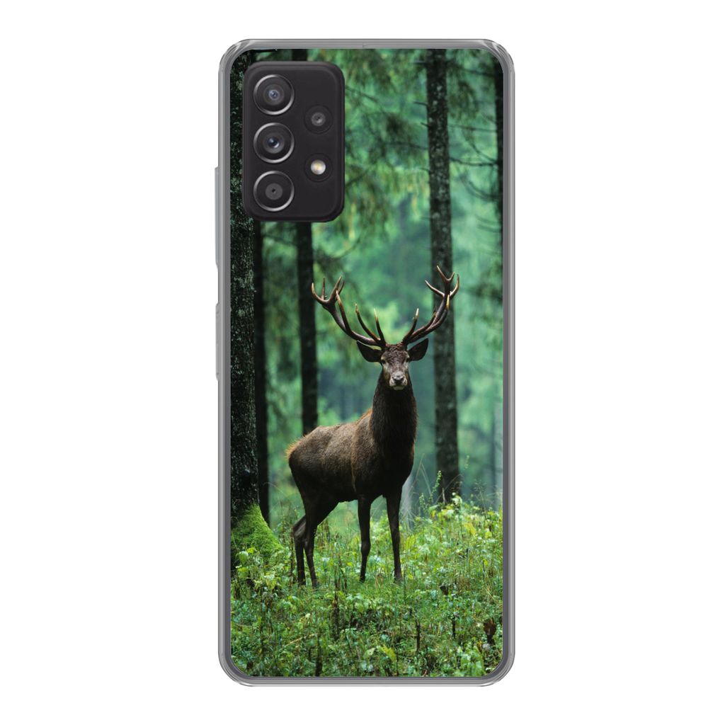 MuchoWow Handyhülle Schutzhülle Hülle für Samsung Galaxy A53 5G Hirsche - Wald - Bäume - Tiere - Natur Silikon Softcase Handy Hülle - Schut...
