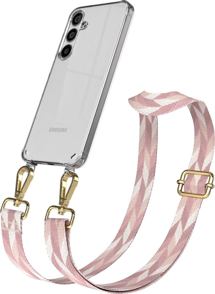 EAZY CASE Handykette - Verstellbarer Trageriemen kompatibel mit Samsung Galaxy S24 Plus, Handykordel mit transparenter Silikon-Hülle, Karabiner Go...