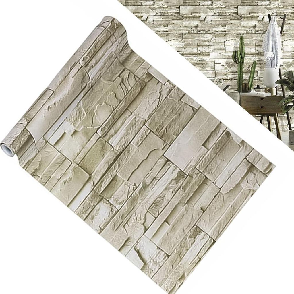 Selbstklebende Steintapete 3D Ziegelmuster 45x300cm PVC Produktbild 