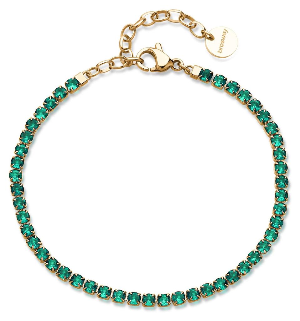 Tennisarmband verguld met groene zirkonia's, model BEI102 Productafbeelding 