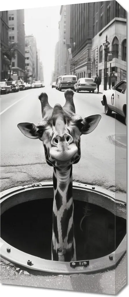 Tableau Girafe dans les égouts 30 x 70 cm - Décoration murale insolite