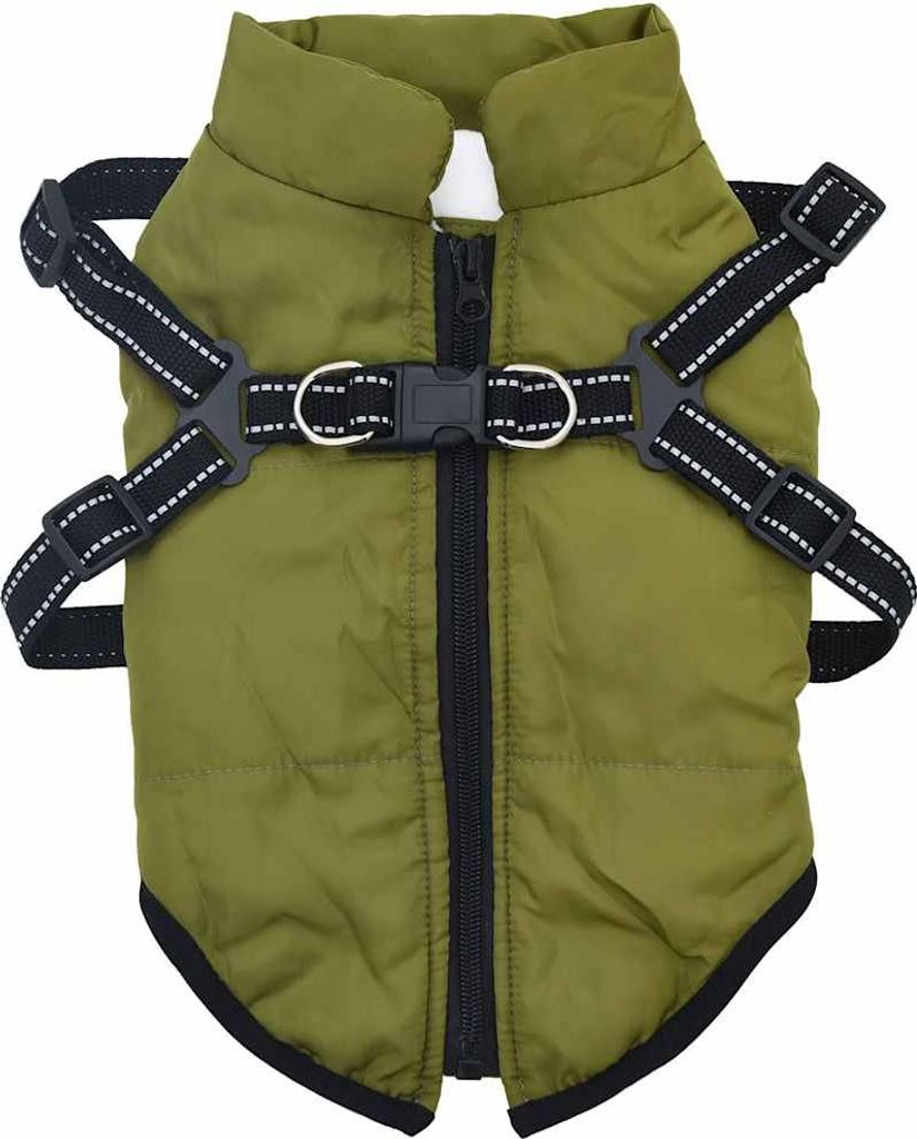 vidaXL Hundemantel Geschirr Wasserdicht Reflektierend Armeegrün L40
