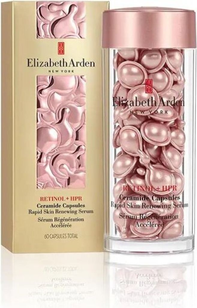 A product shot of Elizabeth Arden Retinol+HPR Ceramide Capsules with its packaging.
