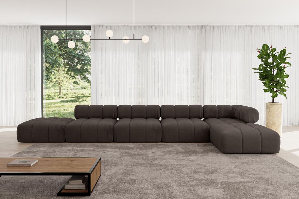 ALTDECOR Modulares Sofa Ecksofa in L-Form - Kerru-L3 - 475x190x70 cm Braun universal, links/rechts Corner modular Sofa Eckcouch Couch Wohnlandschaf...