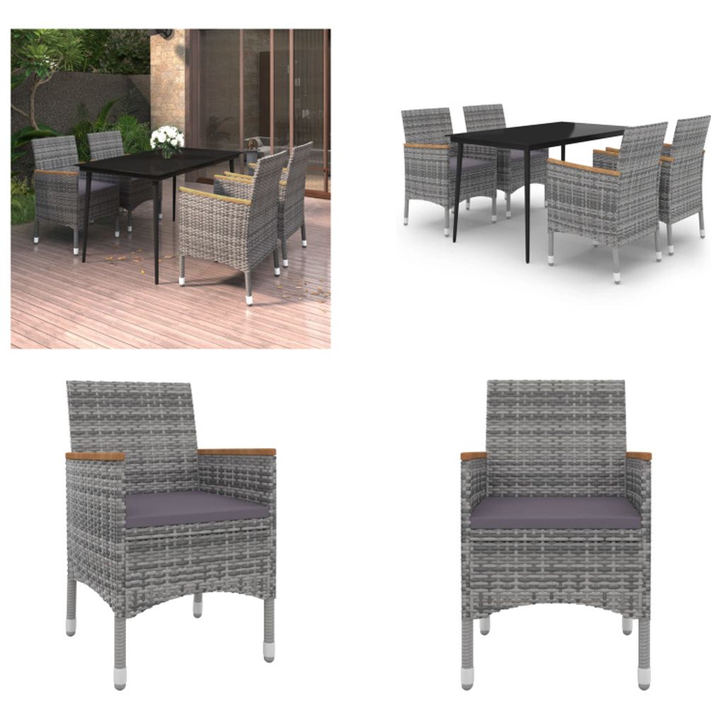 vidaXL 5 tlg. Garten Essgruppe mit Auflagen Poly Rattan und Glas - Garten-Essgruppe - Garten-Essgruppen - Outdoor-Essgruppe - Gartentisch Und Stuhl