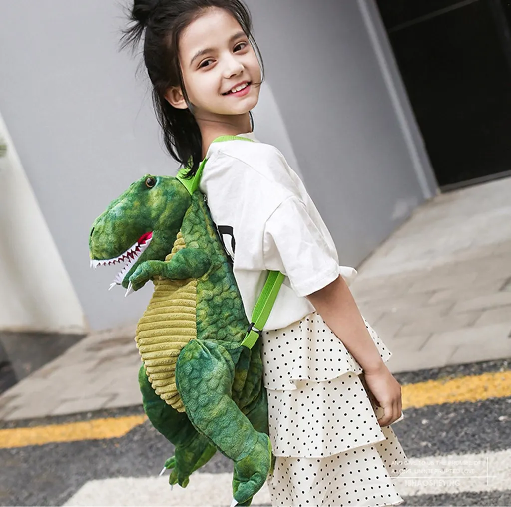 Sac à dos dinosaure 3D en peluche verte pour l'école maternelle T1