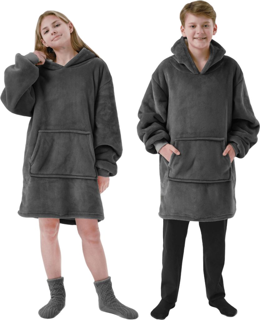 Oversize Kuscheldecke mit Ärmeln und Kapuze - Schwarz, Unifarben, Geeignet für Teenager