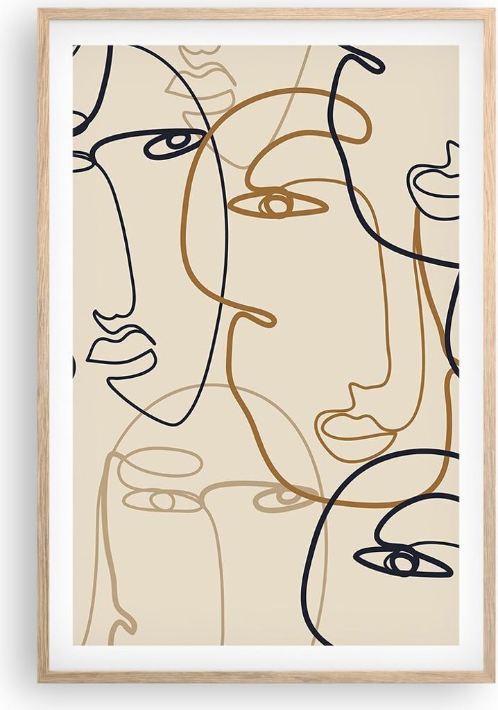 Gerahmtes Poster - Rahmen in heller Eiche - Frau Gesicht Linie - 61x91,5 cm - Wand Bild - Wanddeko - Wandbilder - Kunstposter - Wandposter - Bilder...
