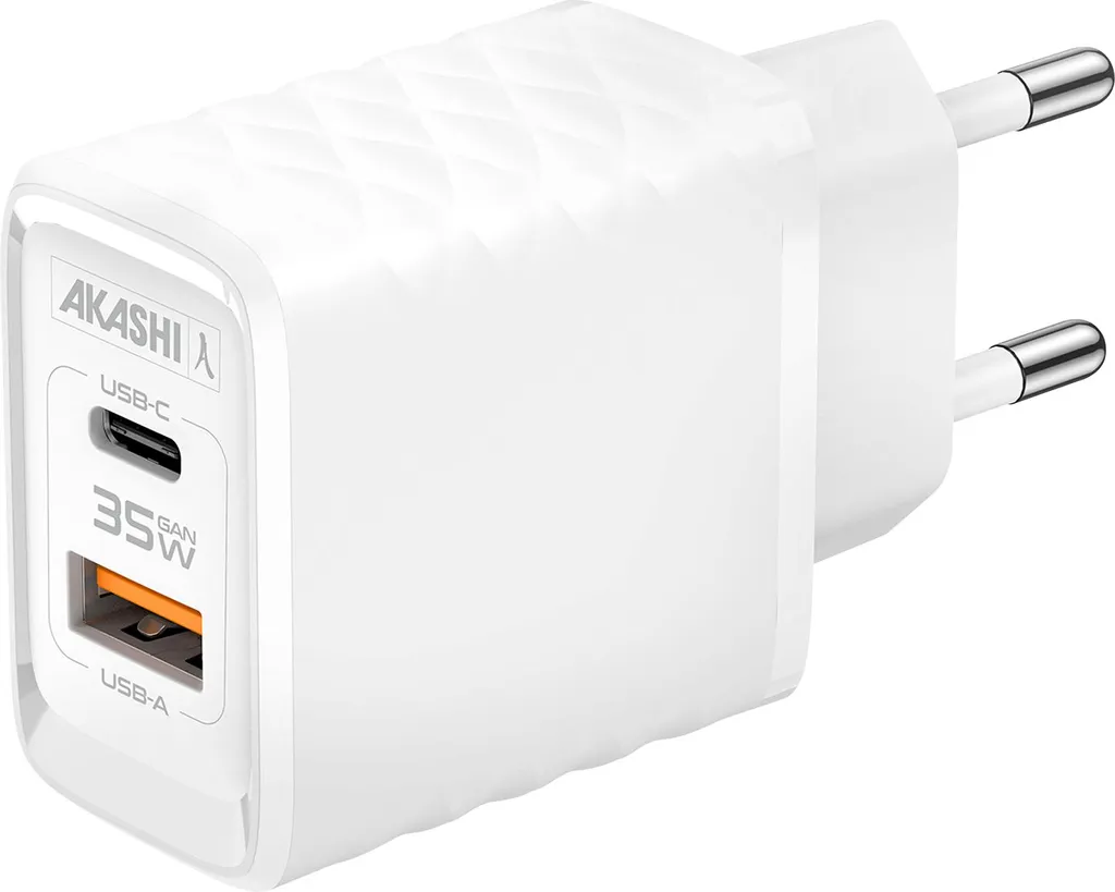 Caricatore Akashi 38W Dual USB-C PD + USB-A QC 3.0 | Bianco Rapido