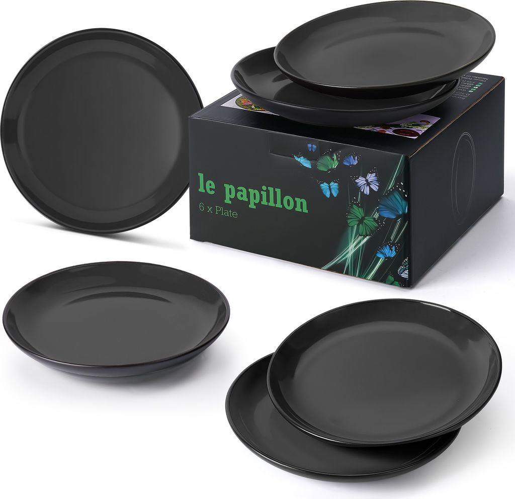 6-teiliges Keramik-Dinner-Set aus Le Papillon-Kollektion (schwarz, kleine Teller (6x))
