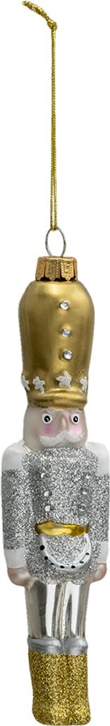 Clayre & Eef Weihnachtsanhänger Nussknacker 17 cm Goldfarbig Weiß Glas