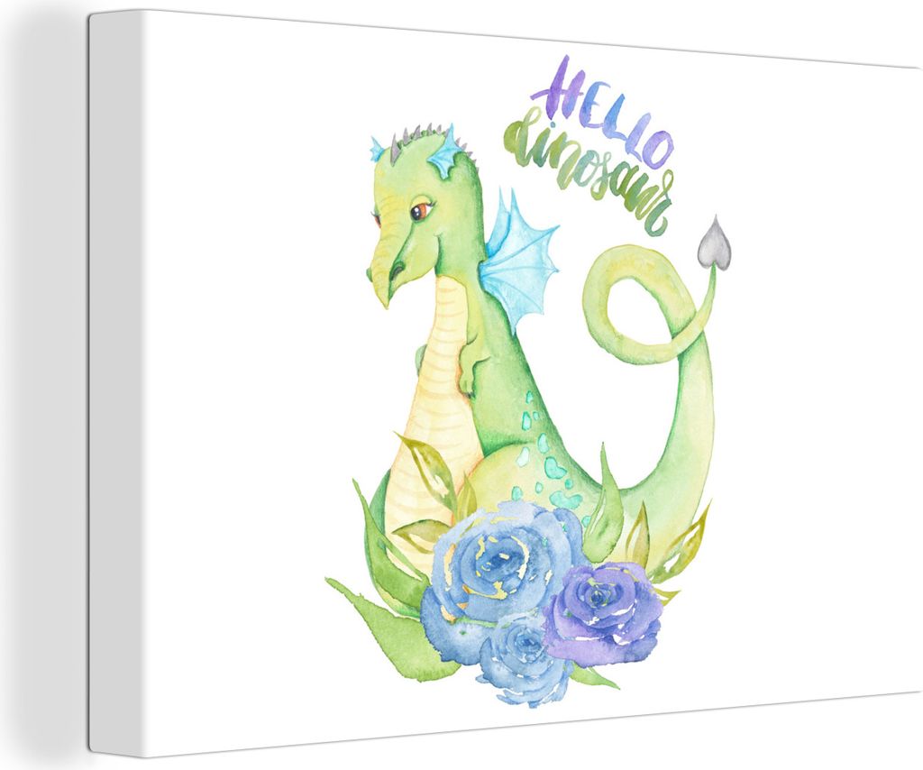 OneMillionCanvasses - Leinwandbilder - 140x90 cm, Dinosaurier - Rosen - Kinderzimmer - Jungen - Mädchen - Kinder, Wandbilder Kunstdruck Wanddeko...