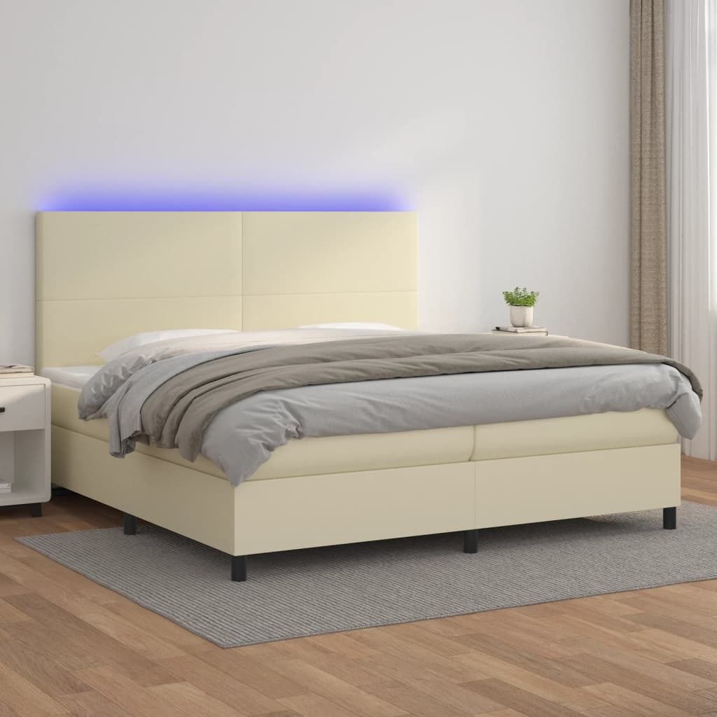 Maison Exclusive - Boxspringbett mit Matratze & LED Creme 200x200 cm Kunstleder