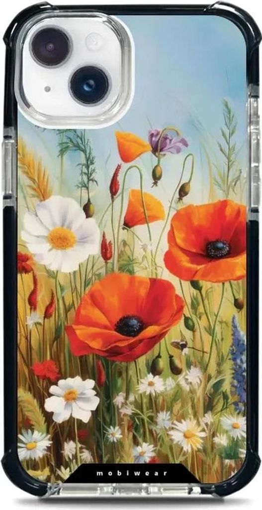 Handyhülle für iPhone 14 Plus mit MagSafe, Mobiwear Elite Bumper, Wiesenblumen