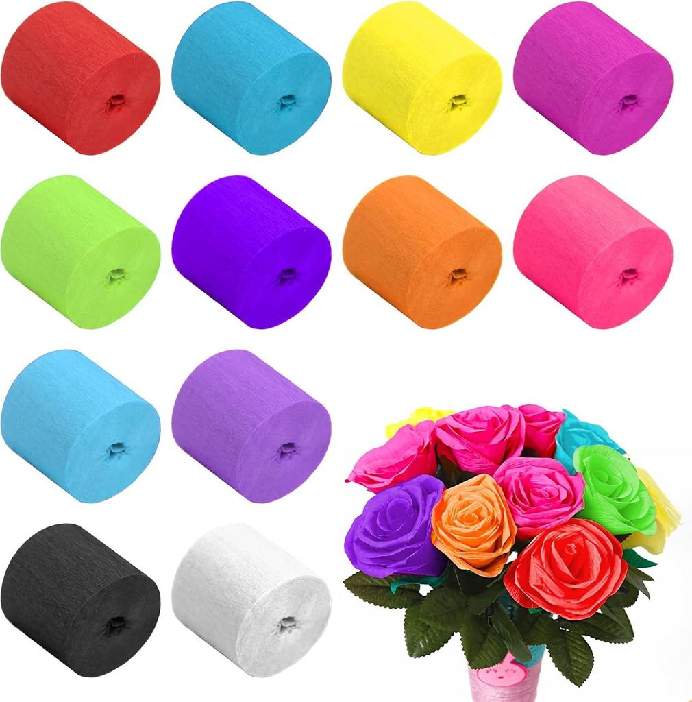 12 Rollen Krepppapier - bunt - 12 Farben - Regenbogenkrepppapier - Band - Dekoration - DIY - Papier - Streamer - Girlanden für Hochzeit - Taufe - ...