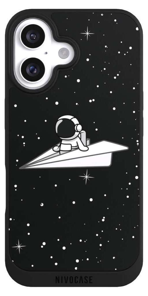 NIVOCASE Handyhülle für Apple iPhone 16 Hülle NIVOpure Case Schwarz Astronaut Comic Papier