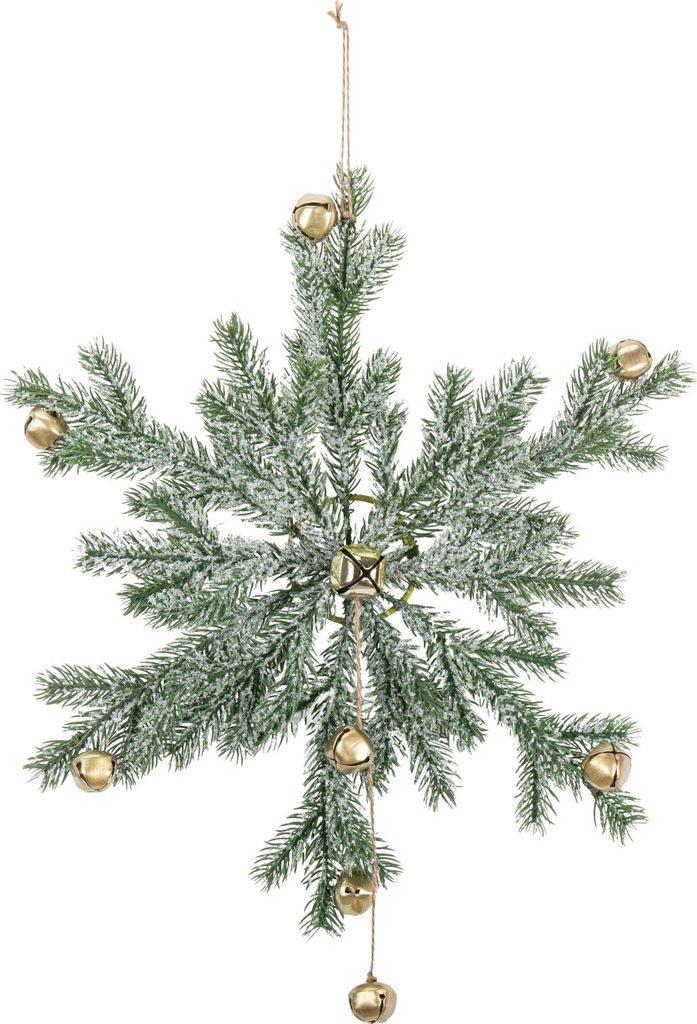 Schneeflocke aus Tannenzweigen Weihnachtsdeko grün-goldfarben 48 cm -