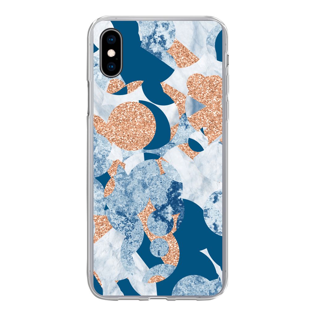 MuchoWow Handyhülle Schutzhülle Hülle für iPhone Xs Marmor - Geometrische Formen - Glitter Silikon Softcase Handy Hülle - Handytasche
