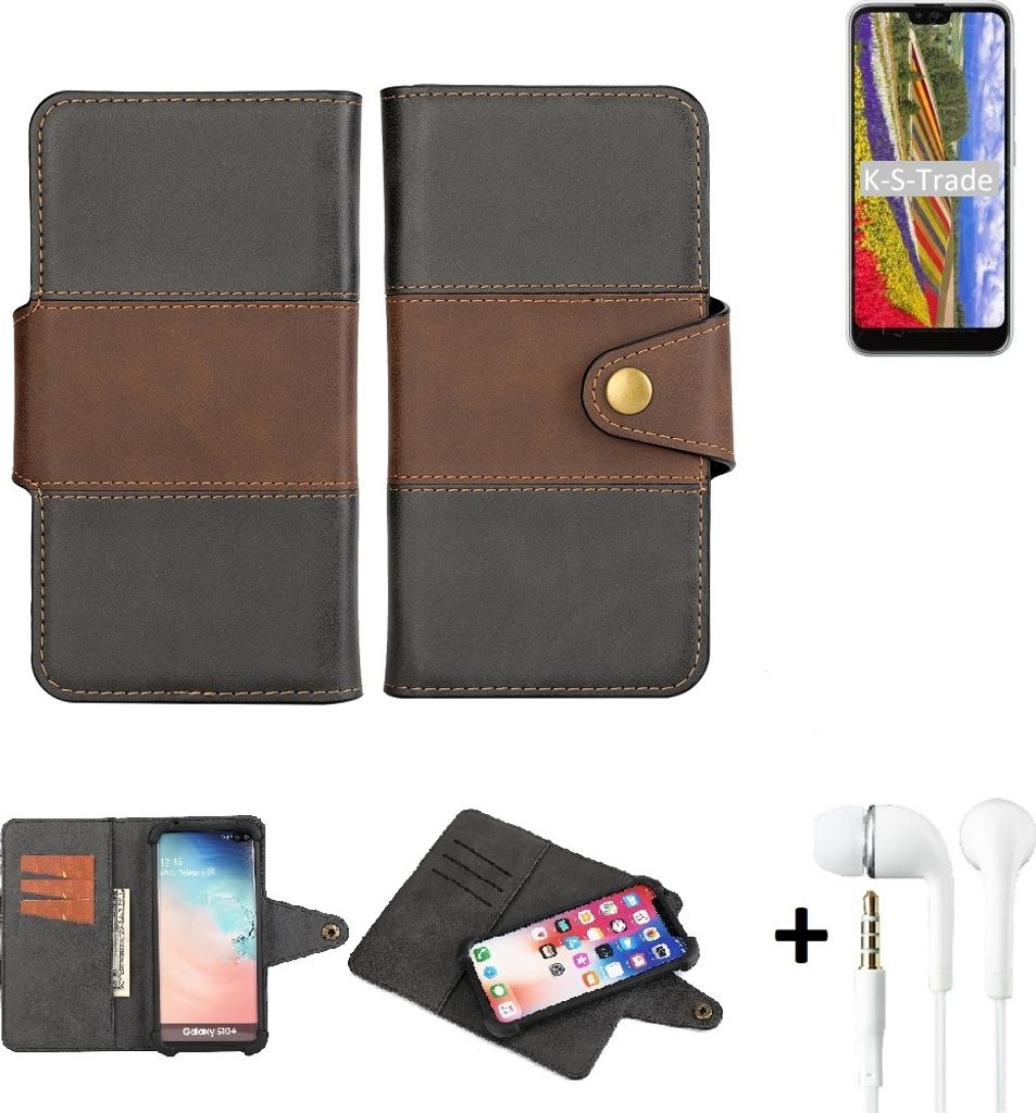 K-S-Trade Handyhülle Schutzhülle Bookstyle Wallet-Case kompatibel mit Kyocera GRATINA KYV48 + earphones Bumper rundumschutz schwarz-braun 1x