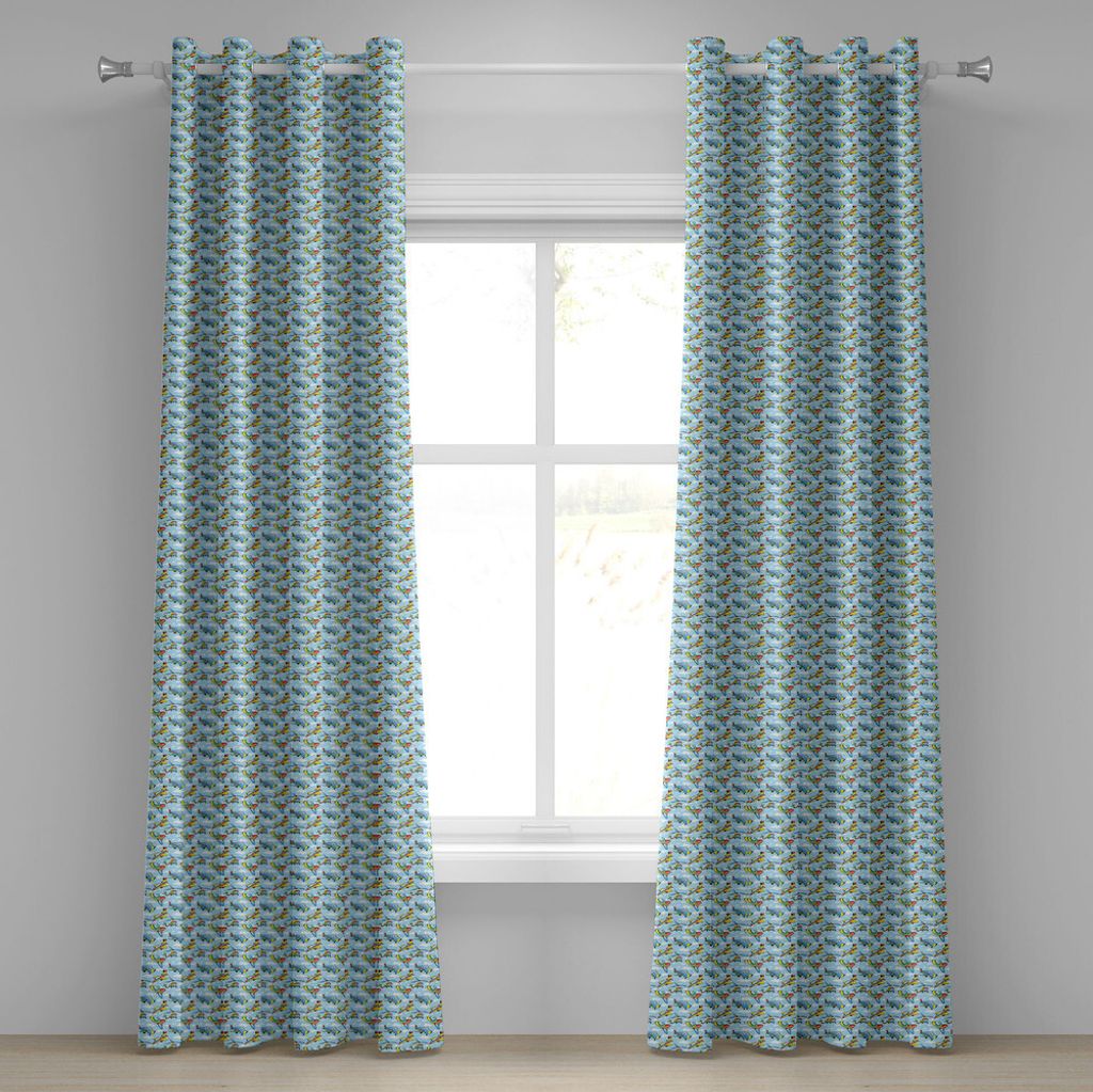 ABAKUHAUS Flugzeug Ösenvorhang, Cartoon Flugzeuge und Hubschrauber in der Luft zwischen Wolken Kindergarten Spielzeug Artwork, Dekorative 2-Panel-...