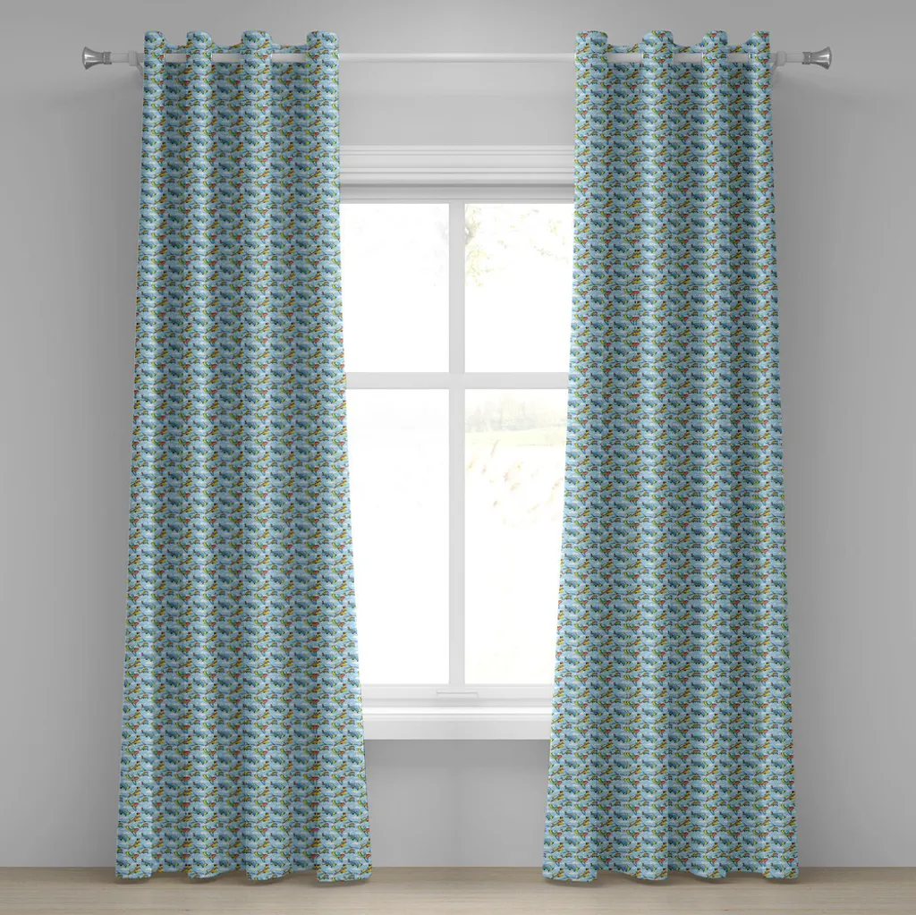 Set Tende 2 Pannelli ABAKUHAUS 280x175 cm - Motivo Aeroplani Giallo Blu