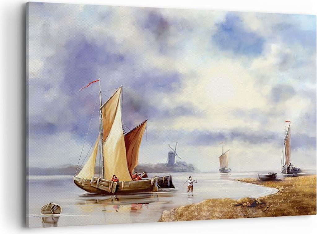 Bild auf Leinwand - Leinwandbild - Einteilig - Fischer Schiff Fan - 100x70cm - Wand Bild - Wanddeko - Wandbilder - Leinwanddruck - Bilder - Wanddek...