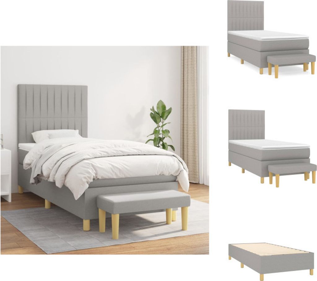vidaXL Boxspringbett mit Matratze Hellgrau 90x200 cm Stoff - Betten & Bettgestelle