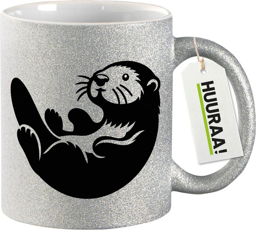 Huuraa Glitzertasse Otter Silhouette 330ml Silber Keramik Kaffeebecher Geschenkidee