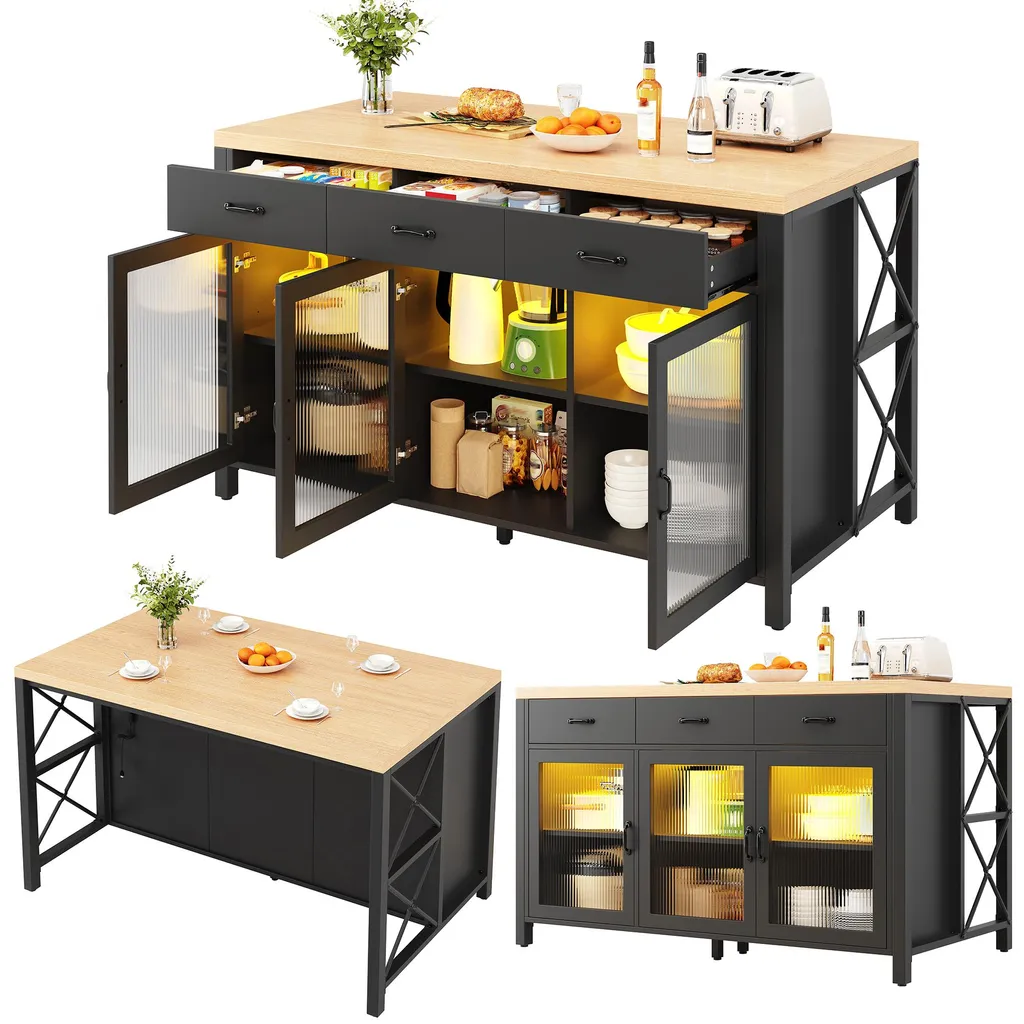 Meuble îlot central style industriel 150cm avec éclairage intégré - 10