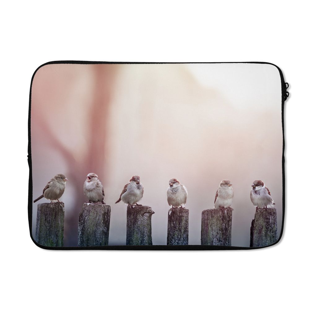 MuchoWow Laptop Hülle 14 ZollVögel - Spatzen - Pfähle - Holz Laptoptasche - Laptoptasche - Stoßsicher - Schutzhaube