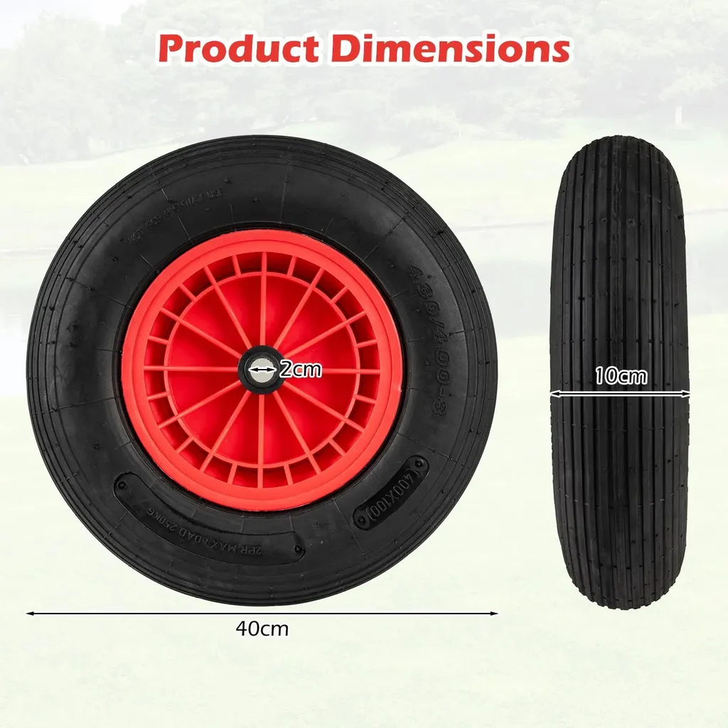 Roue de Brouette Ø 40 cm Alésage 20 mm Moyeu Centré 8,8 cm - Lot de 2