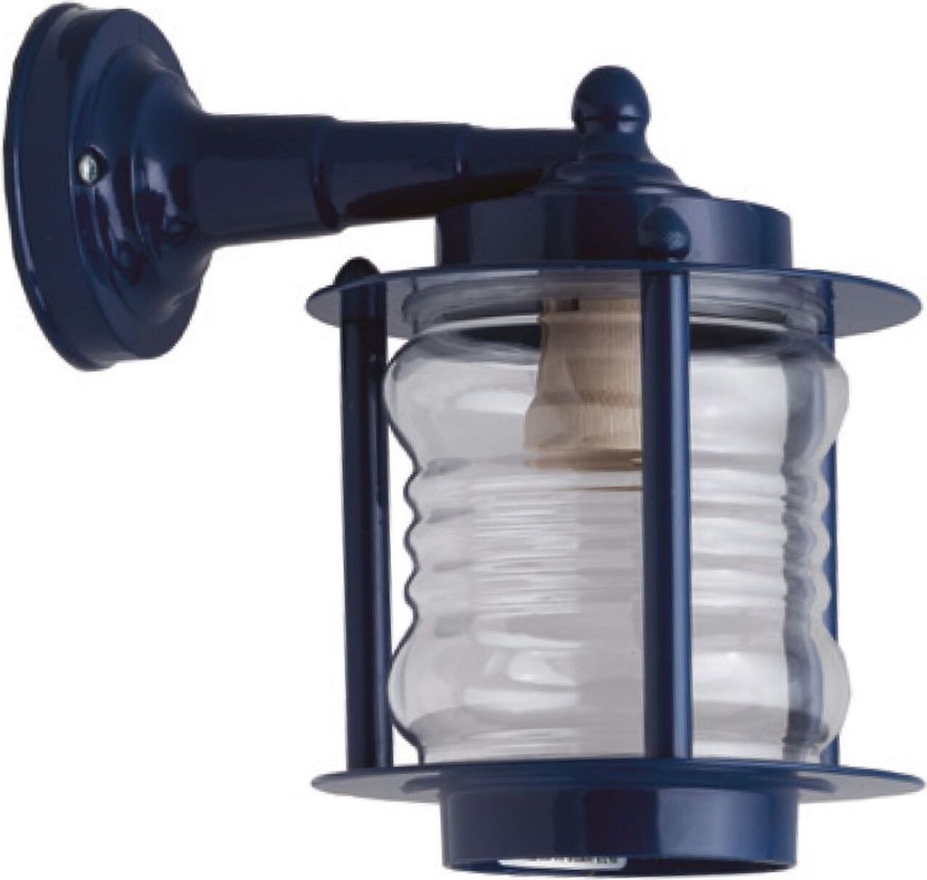 Außenwandlampe Messing Glas E27 IP23 24 cm hoch Blau Maritim Wandlampe außen