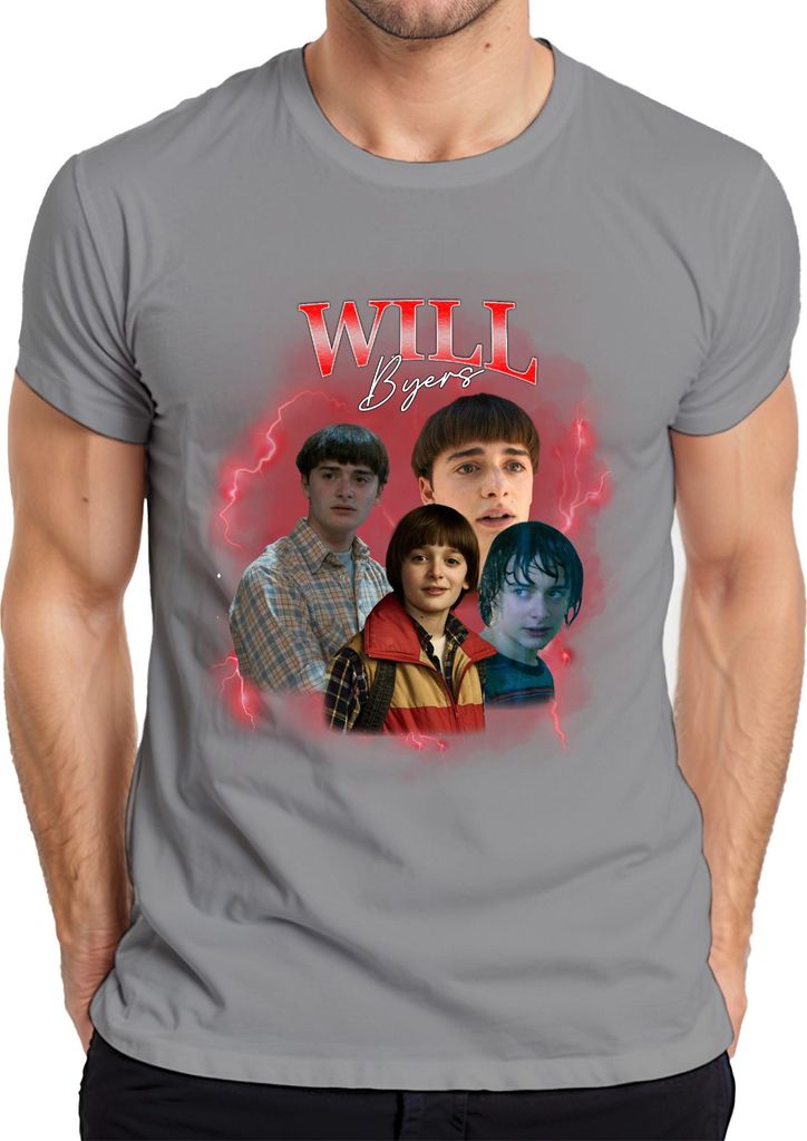 WILL Byers Stranger Fan Geschenk Retro Vintage Serie 90s Bootleg Herren T-Shirt, Grau, S