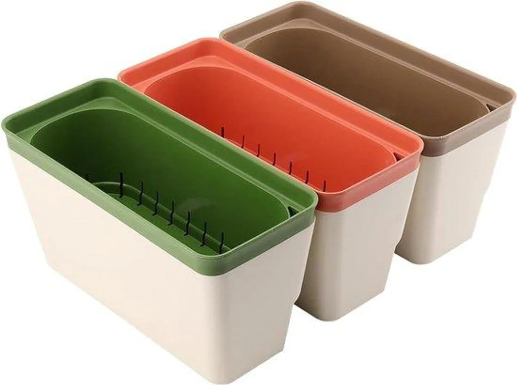 Lot de 3 bacs à fleurs avec drainage et adhésifs, vert, orange et marron