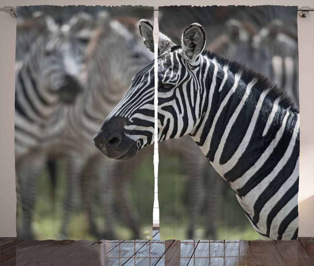 ABAKUHAUS afrikanisch Rustikaler Vorhang, Zebra im Serengati Park, Wohnzimmer Universalband Gardinen mit Schlaufen und Haken, 280 x 225 cm, Schwarz...