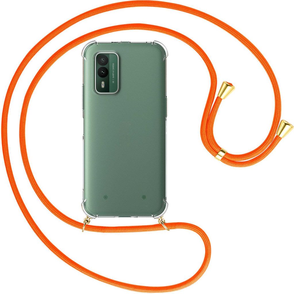 Handykette Backcover-Schutzhülle mit Band (Metall goldfarben) für Nokia XR21 5G (6.49'') - neonorange