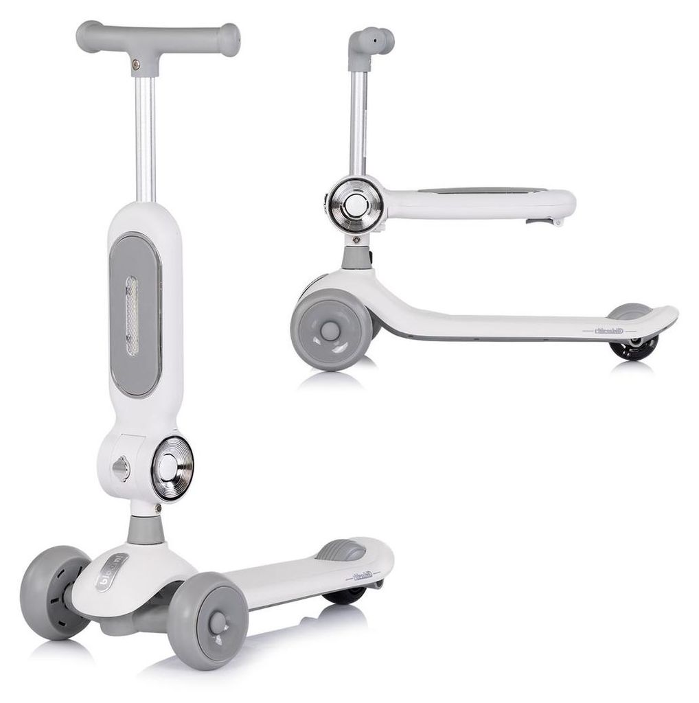 Chipolino Kinderroller Bloomi 2 in 1 Laufrad Sitz PolyurethanRäder Lichteffekte Bremse grau