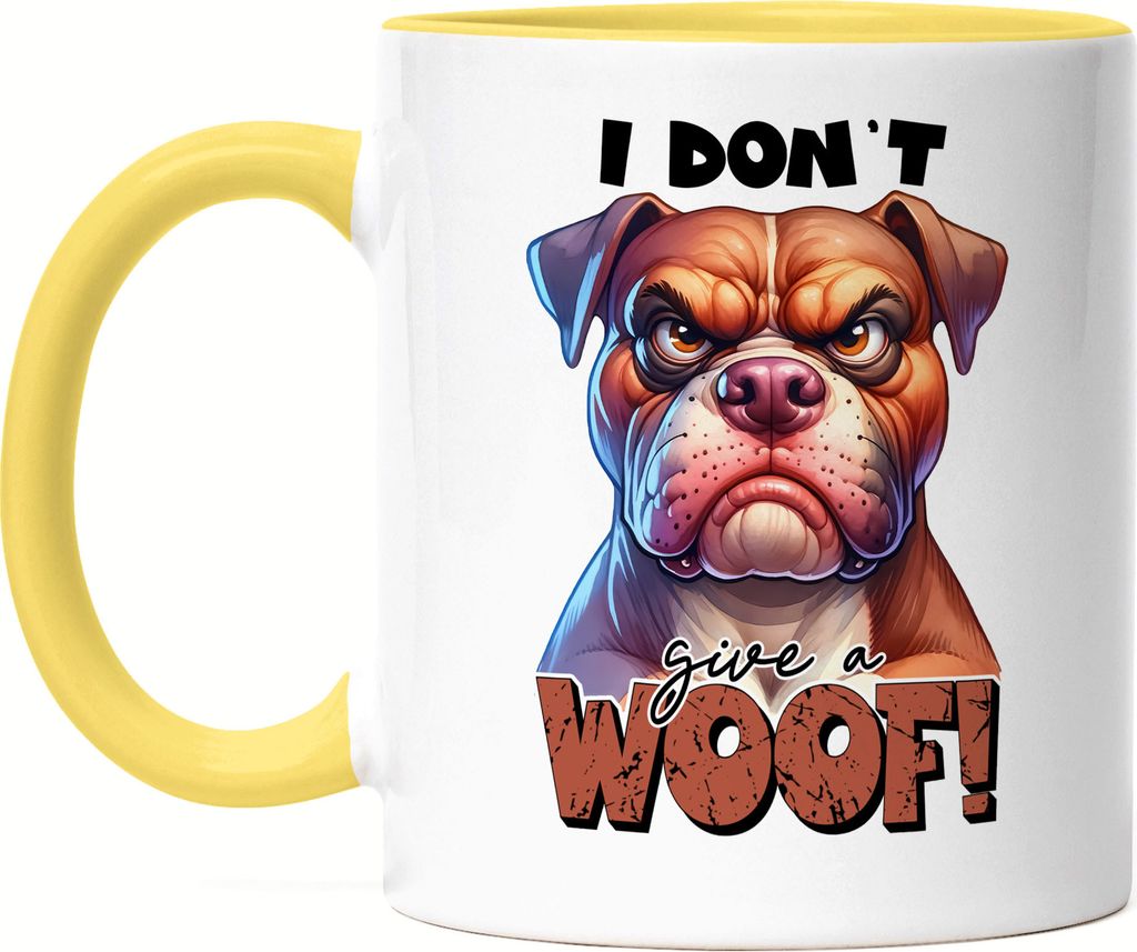 I don't give a woof Grimmiger Hund Tasse Gelb - Frecher Spruch