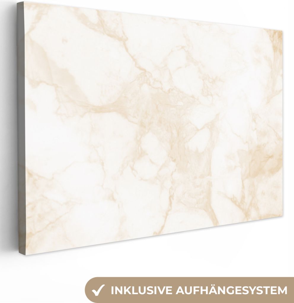 OneMillionCanvasses - Leinwandbilder - 140x90 cm, Marmor - Weiß - Gold - Luxus, Wandbilder Kunstdruck Wanddekoration - Foto auf Leinwand - Gemä...
