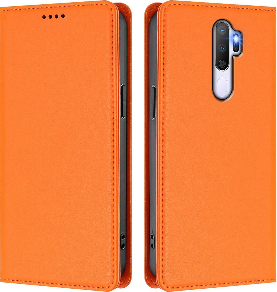 Handyhülle für Oppo A9 2020/ A5 2020, Kunstleder Klapphülle Stoßfeste Magnetische Hülle mit Ständer Orange