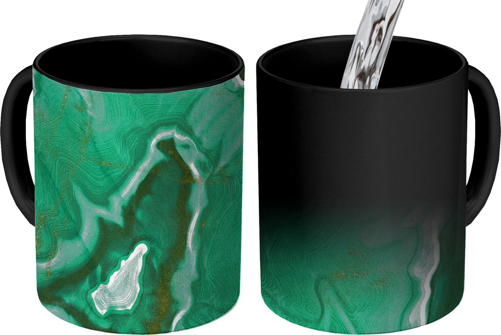 MuchoWow Zauber Tasse Zaubertasse Magic Marmor - Aqua - Muster 350 ml Farbwechsel Becher Geschenk Geschenkidee - Magic-Tasse - Fototasse - Kerami...