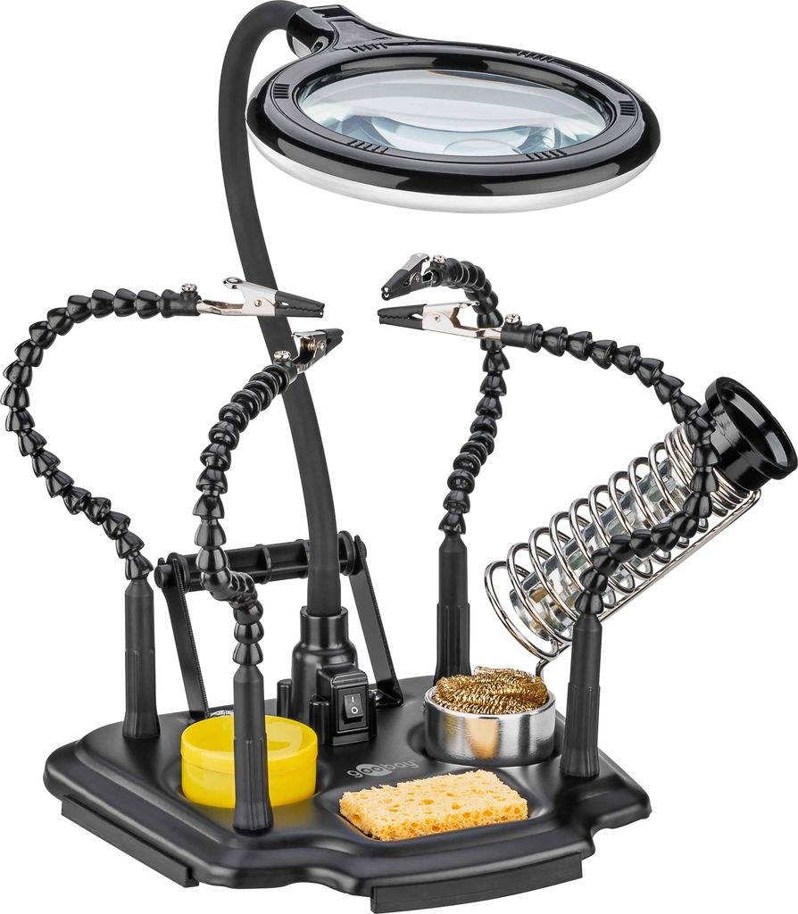 goobay Hände de Löthilfe mit Lampe de Vergrößerung und 4 Arme de Schwanenhals de, Station de Löten, dritte Hand, für Arbeit de Löten und Han...
