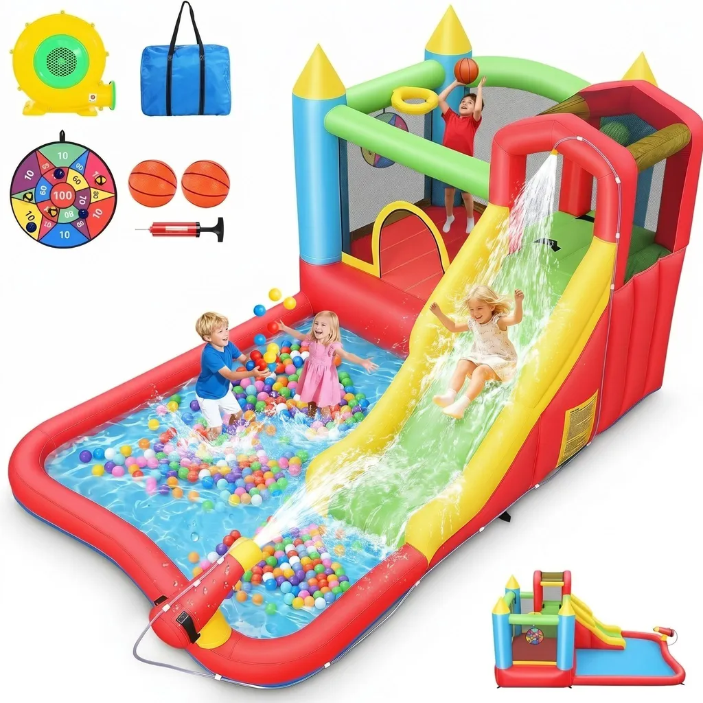 Structure Gonflable Multi-activités avec Trampoline et Panier de Basketball
