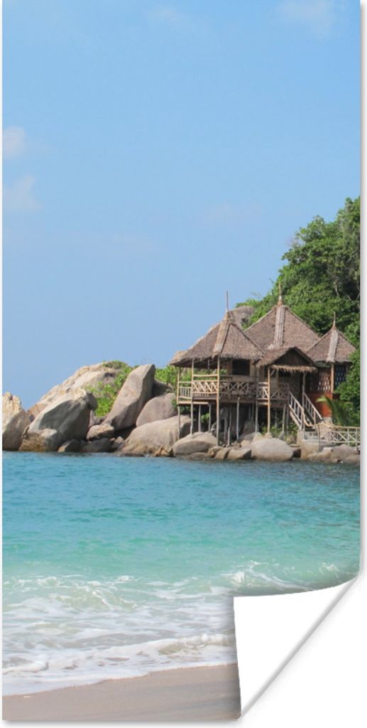MuchoWow Poster Strohhütte auf Ko Tao Thailand 75x150 cm - Dekoration für die Wände