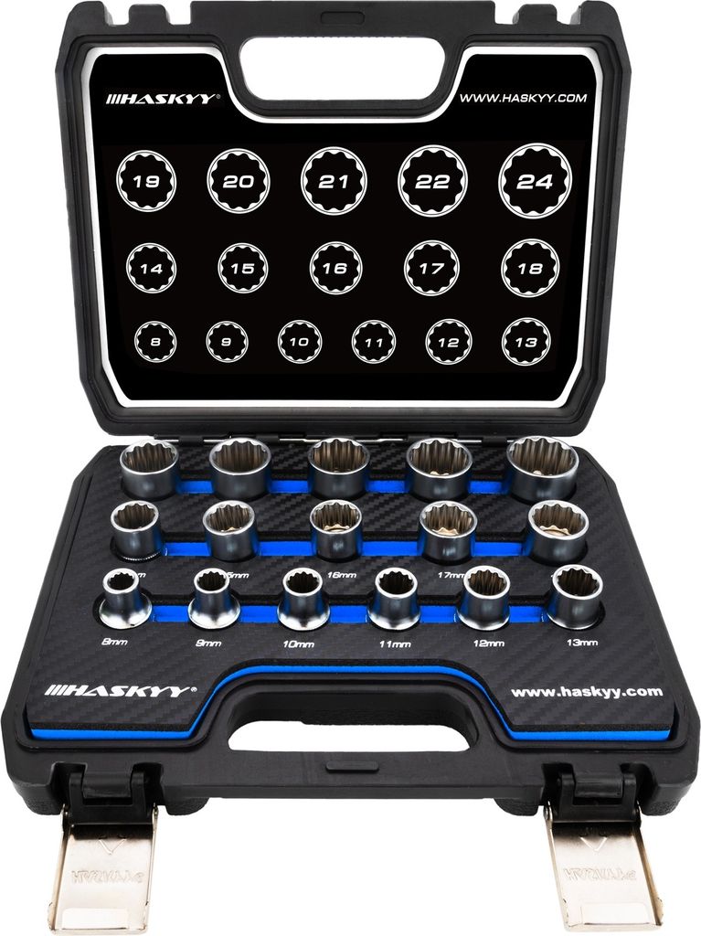 HASKYY Vielzahn XZN Steckschlüssel Set 8-24 mm 1/2 Nüsse